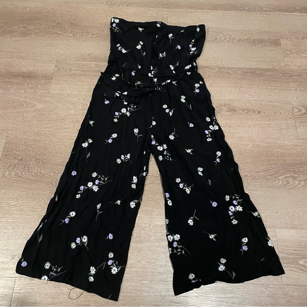 Shosho floral flare pants black rayon xl